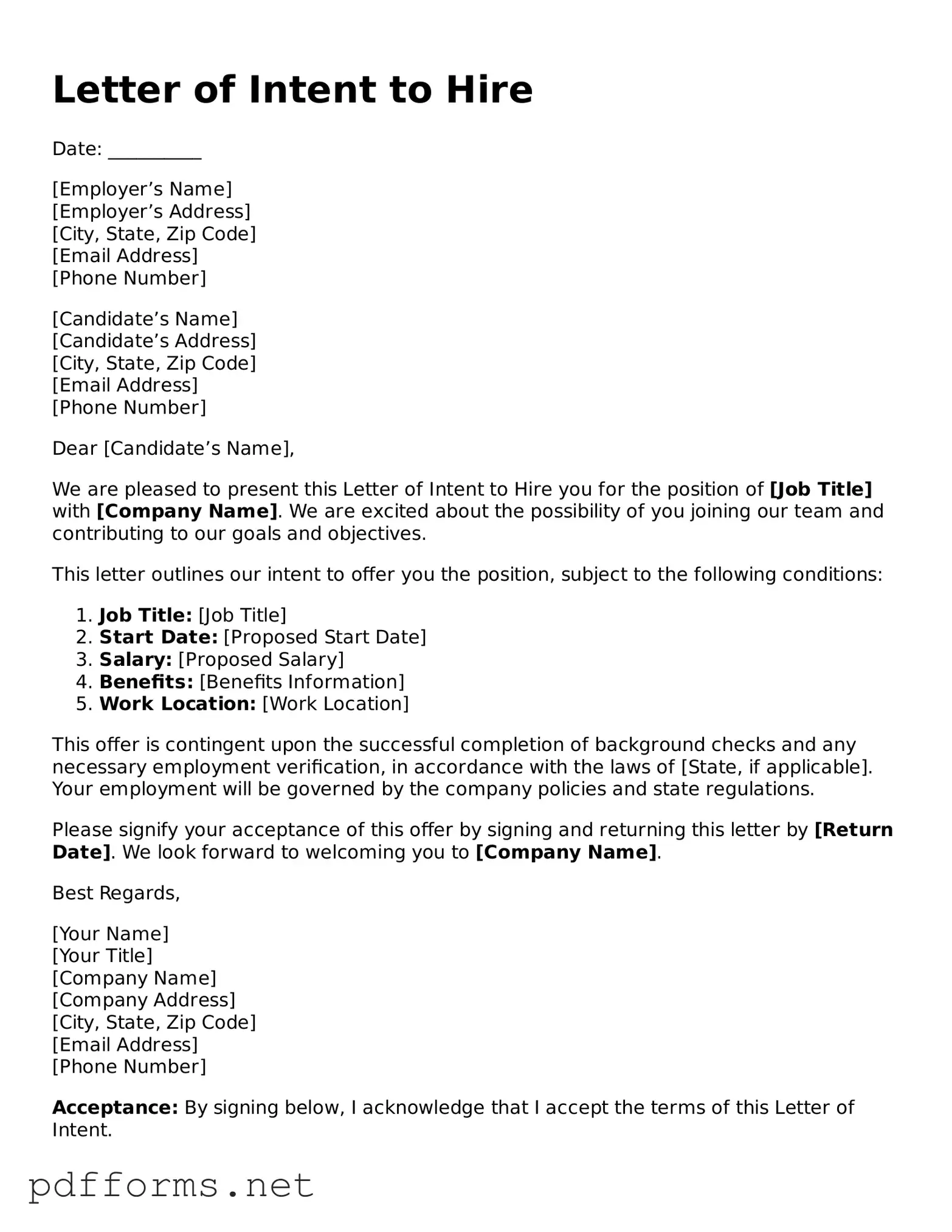Official Letter of Intent to Hire Template