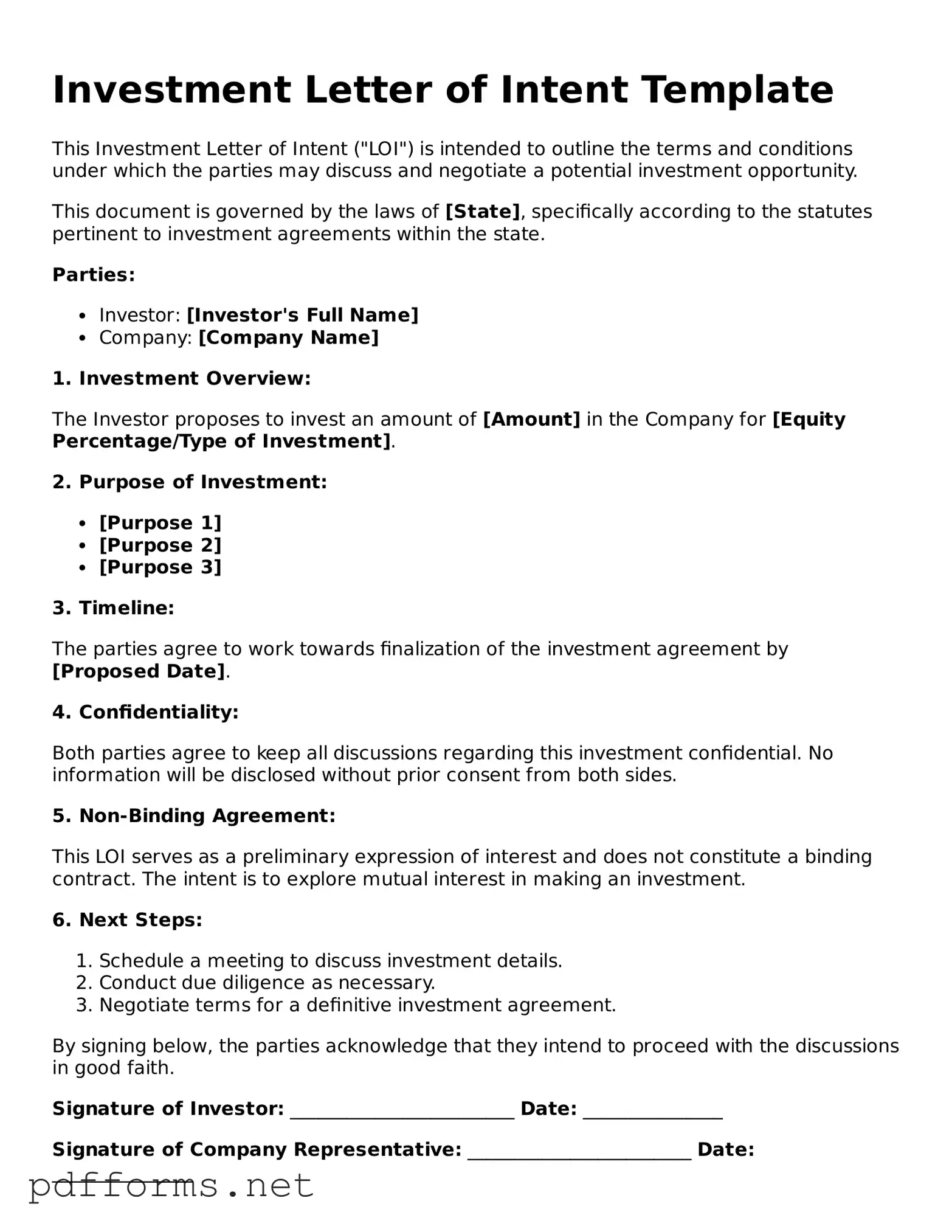 Official Investment Letter of Intent Template