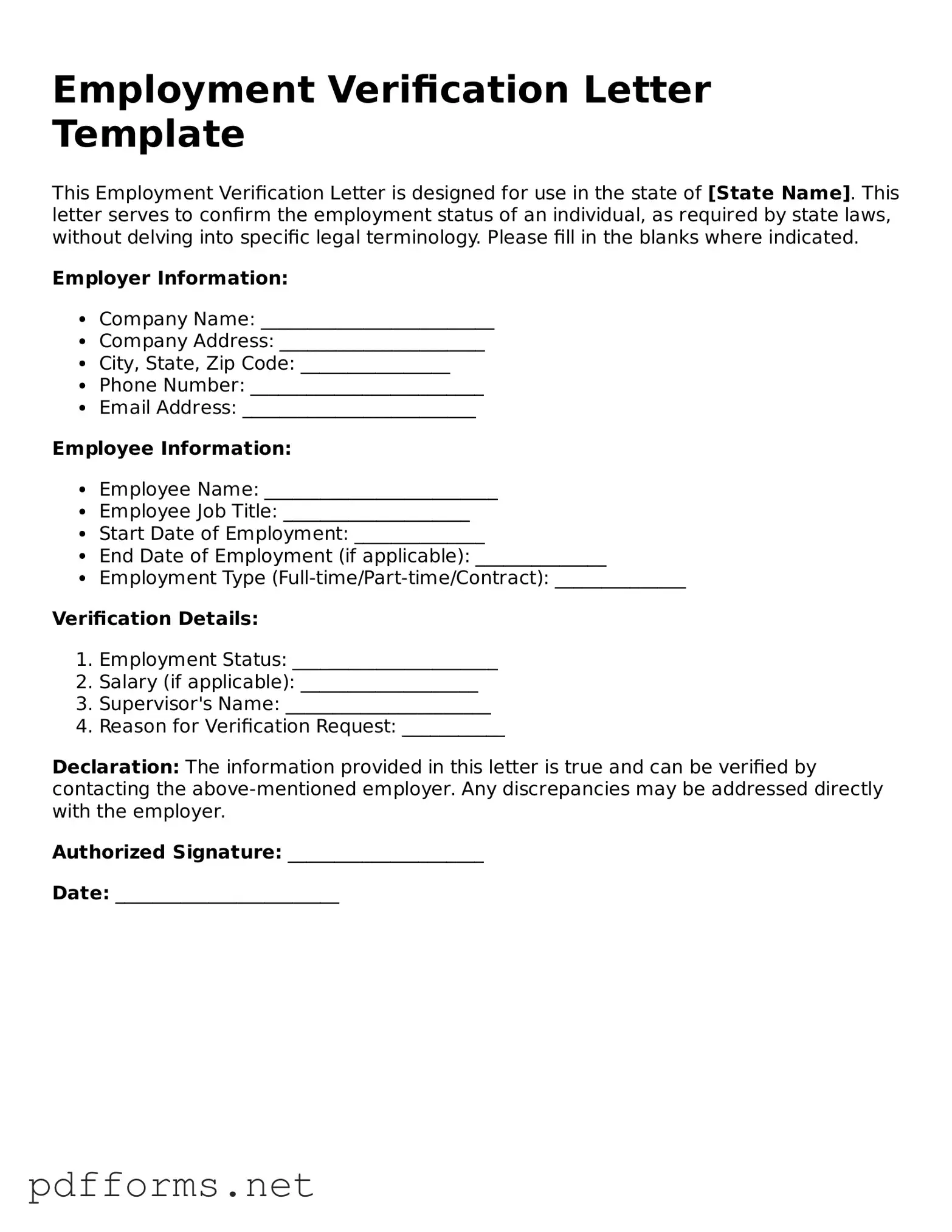 Official Employment Verification Template
