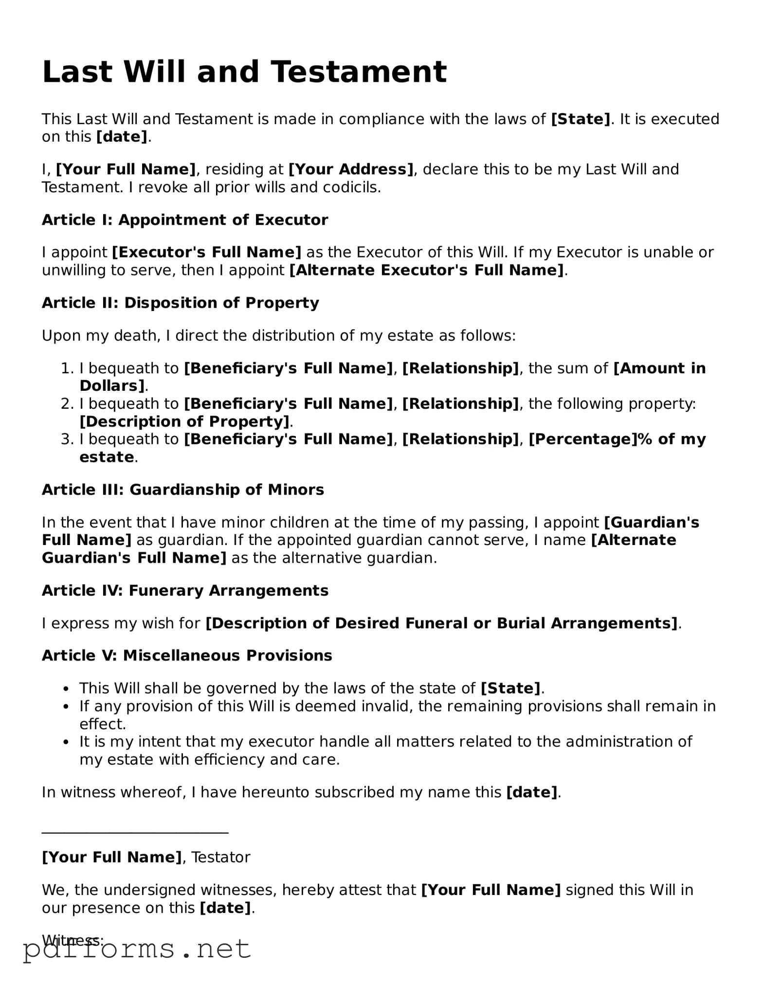 Official Last Will and Testament Template