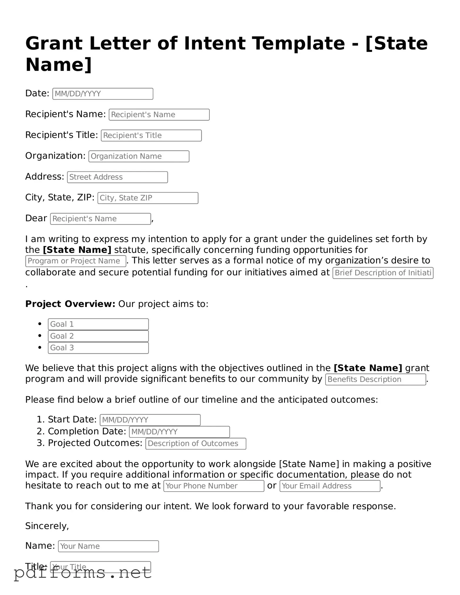 Official Grant Letter of Intent Template