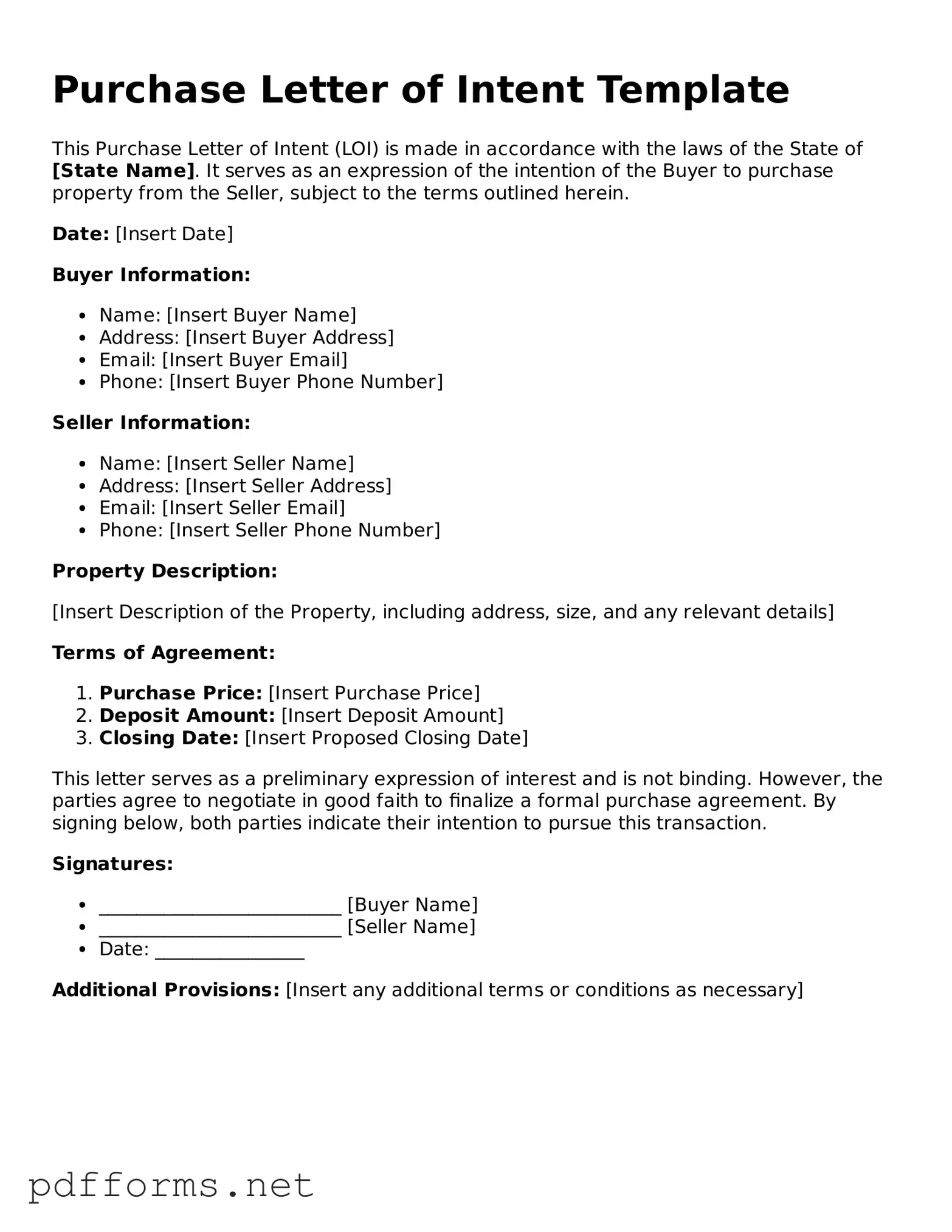 Official Purchase Letter of Intent Template