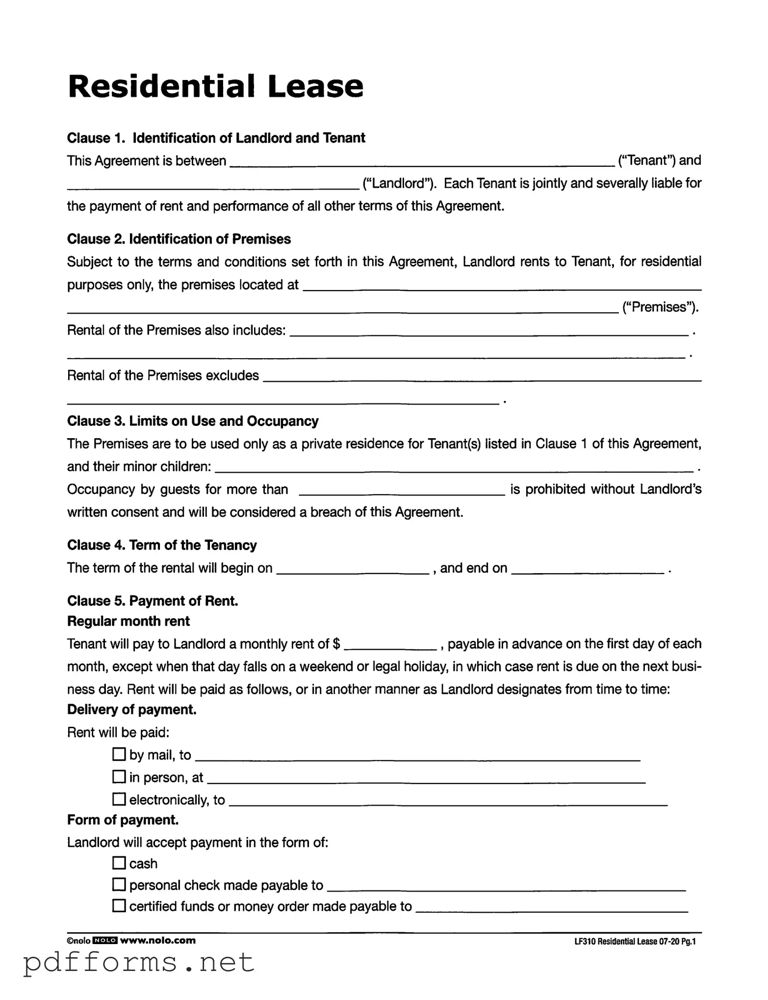 Download Lf310 Residential Lease Template