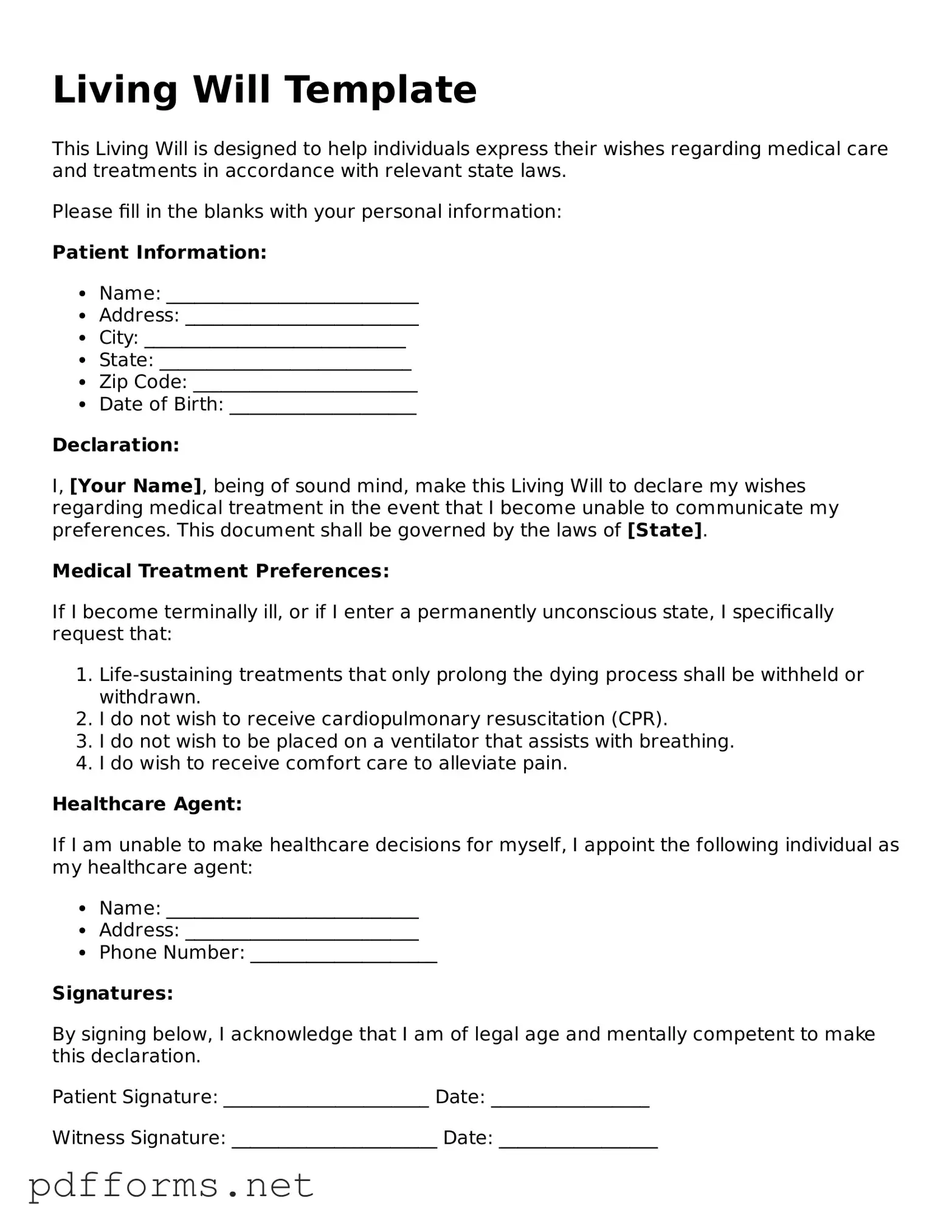 Official Living Will Template