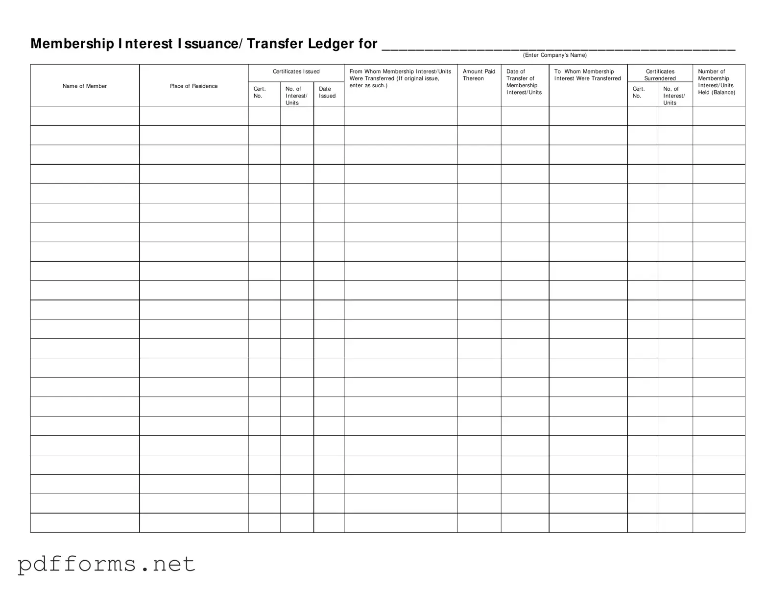 Download Membership Ledger Template