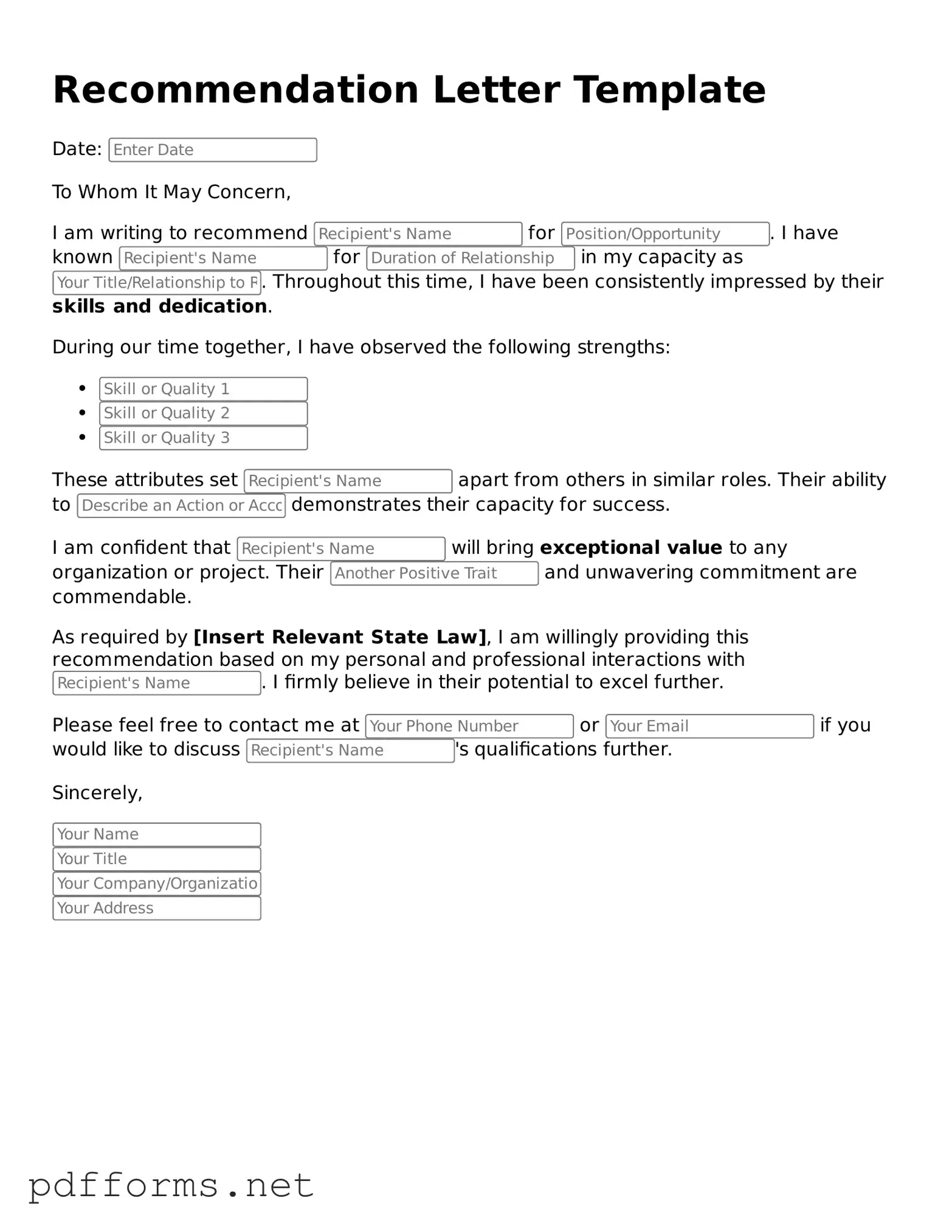 Official Recommendation Letter Template