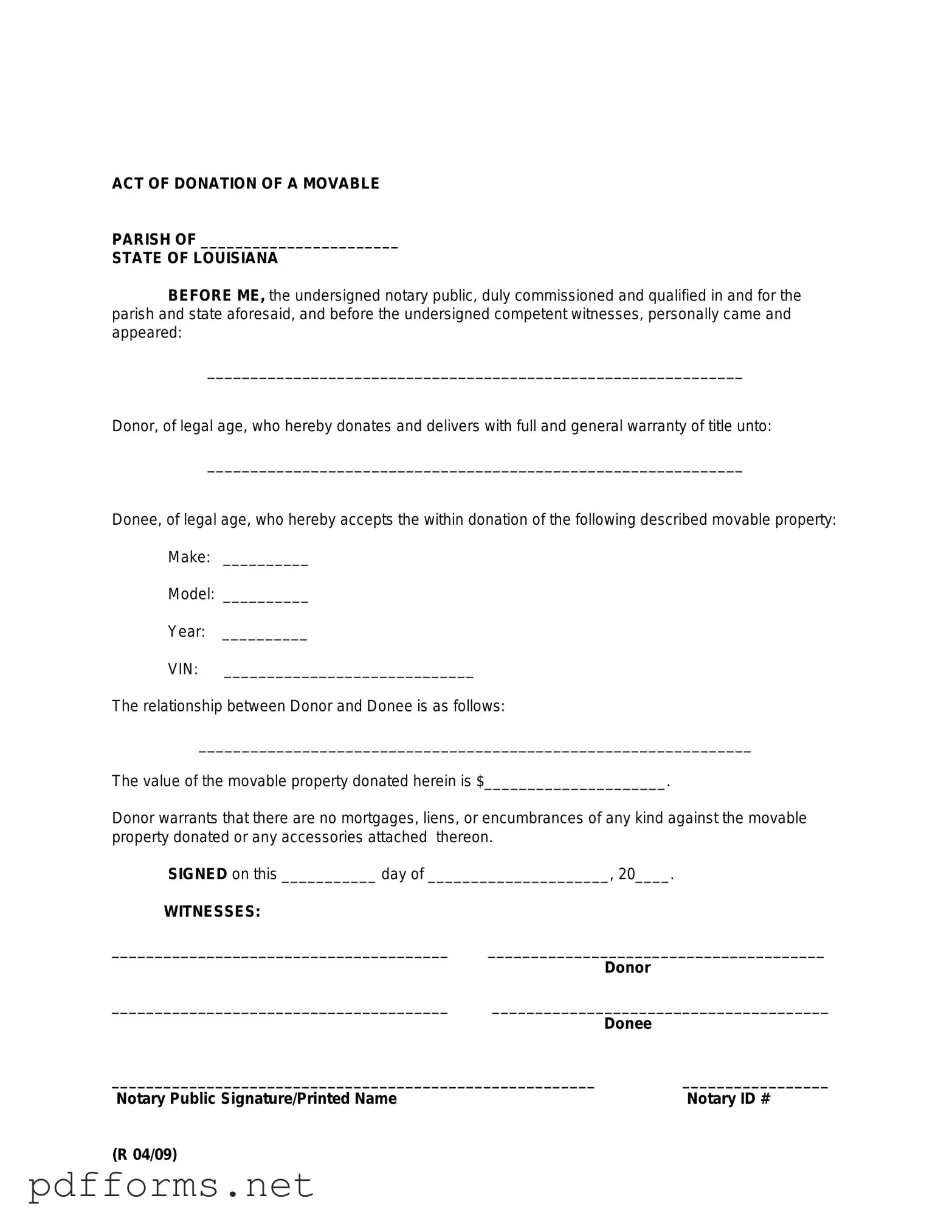 Download Louisiana act of donation Template