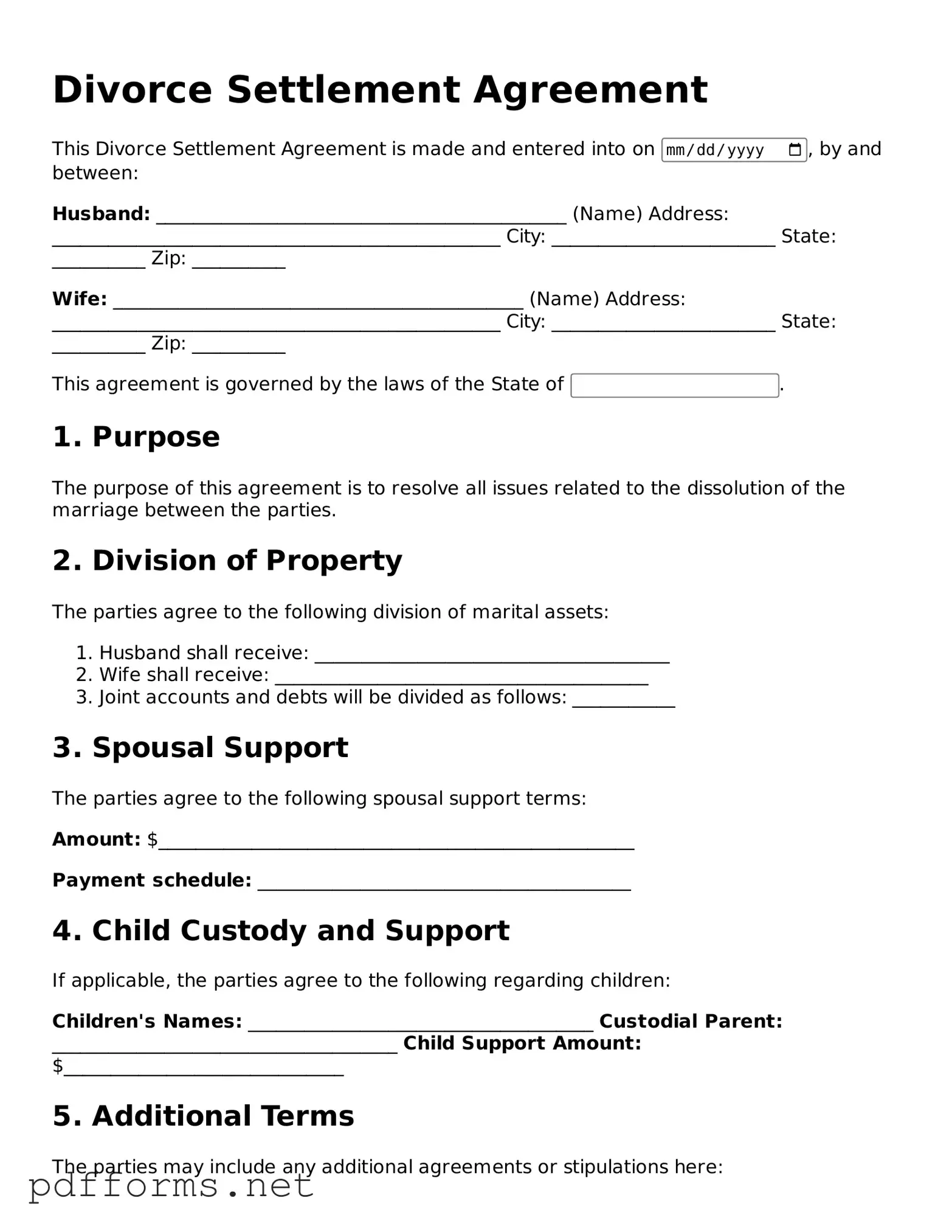 Official Divorce Settlement Agreement Template