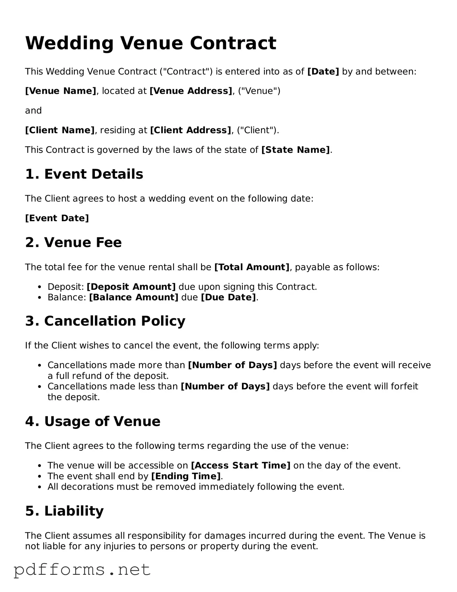 Official Wedding Venue Contract Template