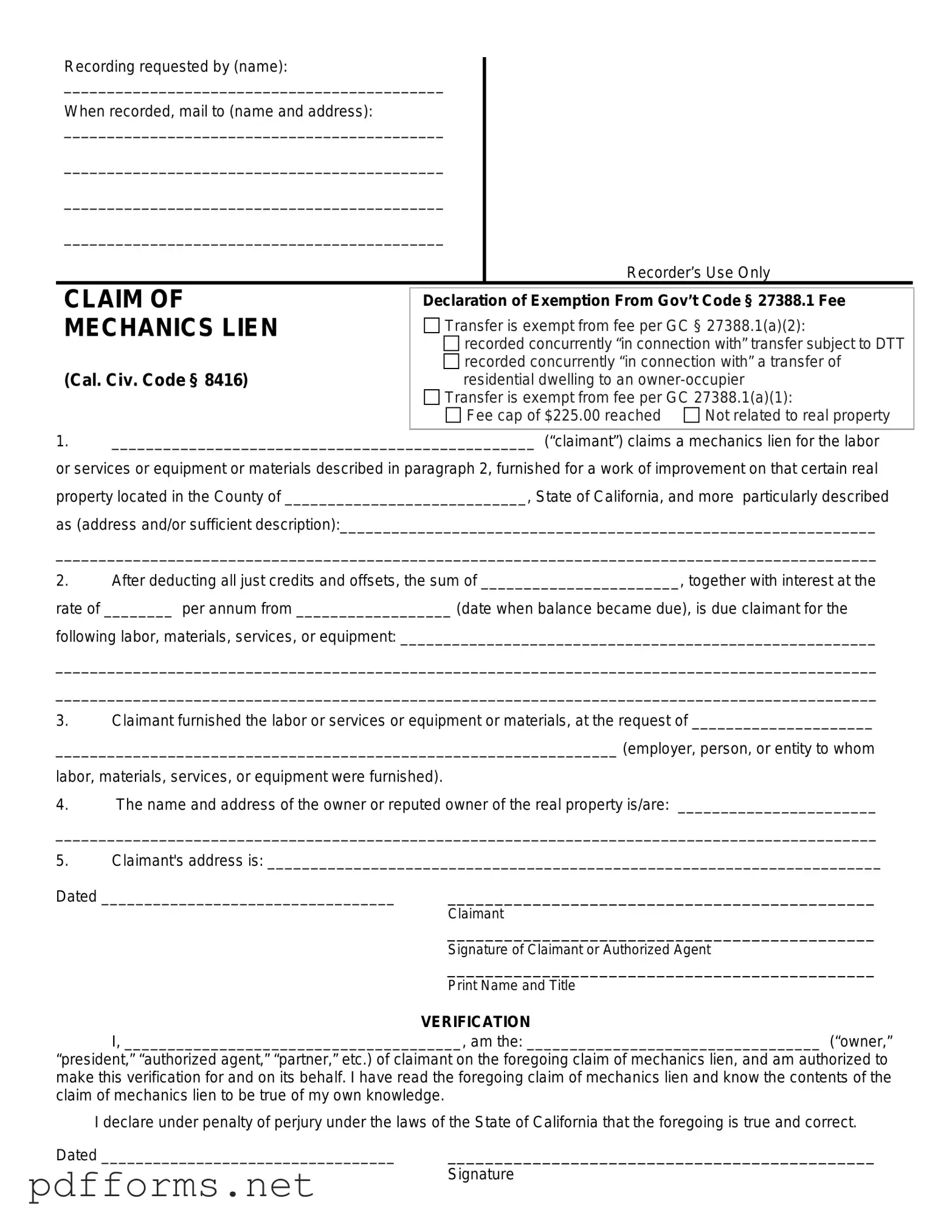 Download Mechanics Lien California Template