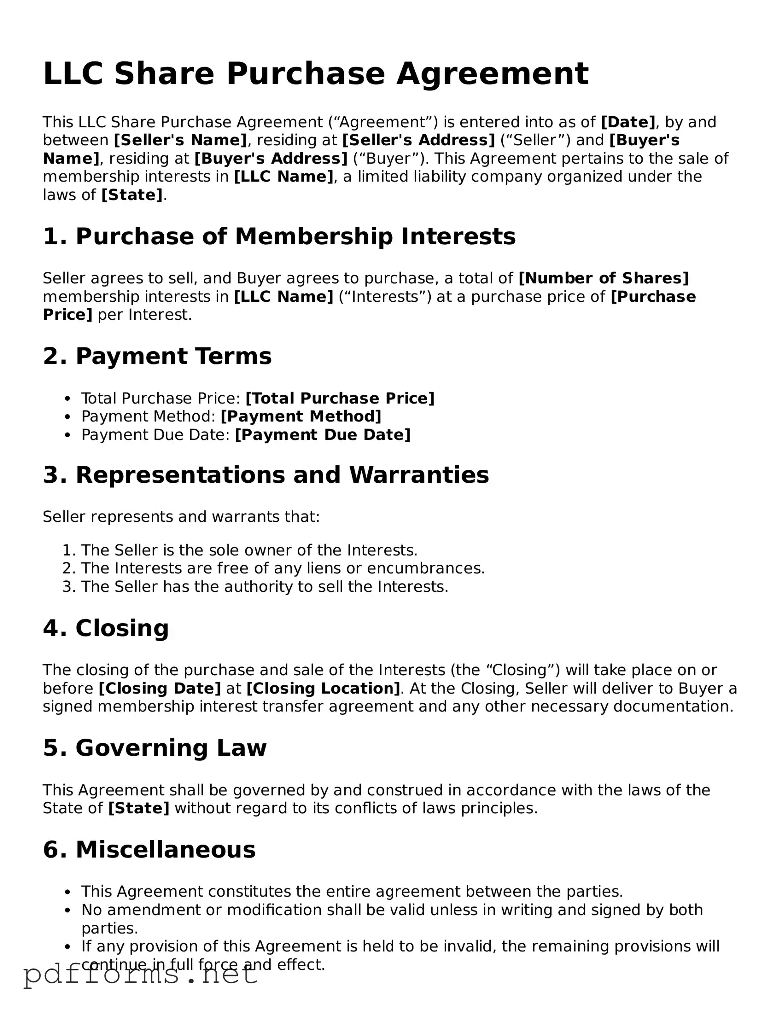 Official LLC Share Purchase Agreement Template
