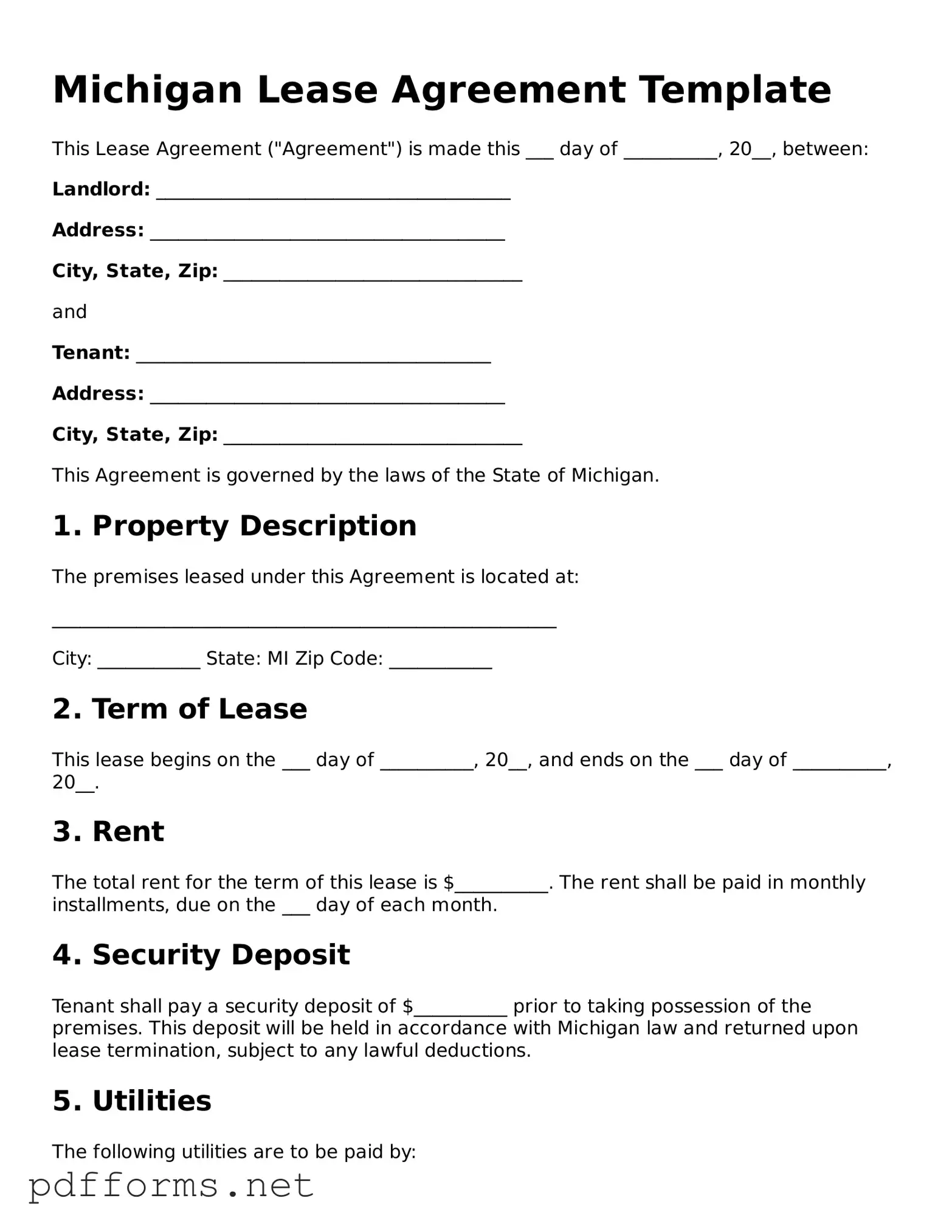 Free  Lease Agreement Document for Michigan