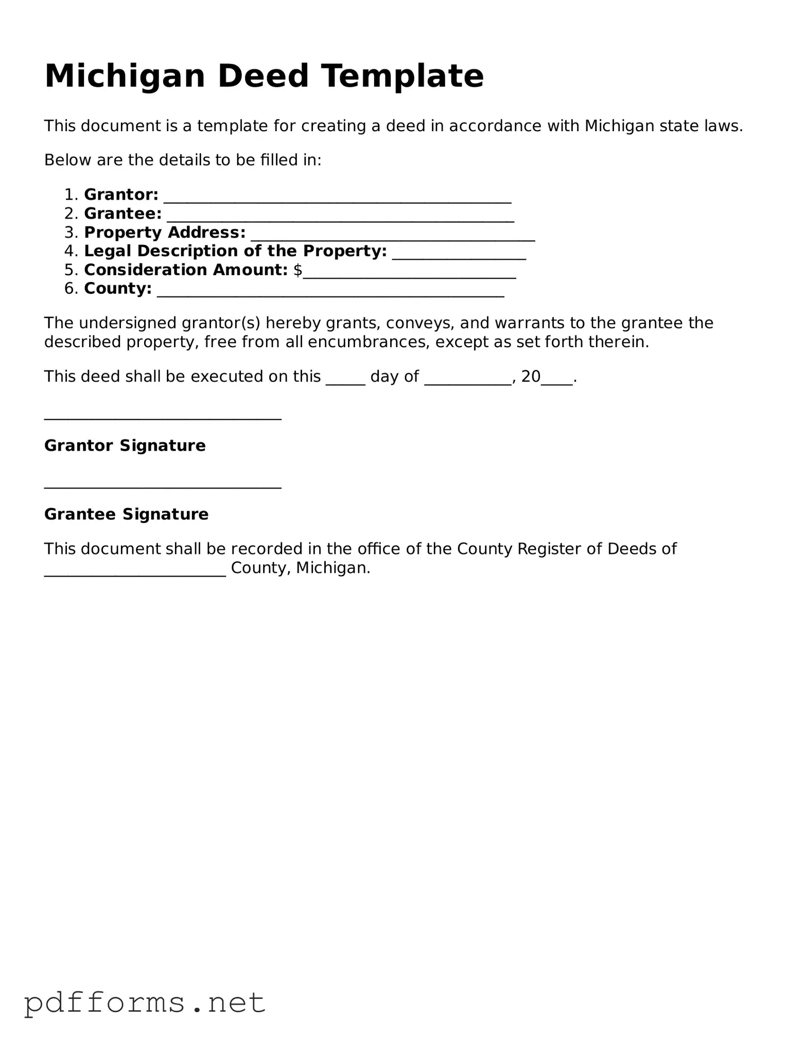 Free  Deed Document for Michigan