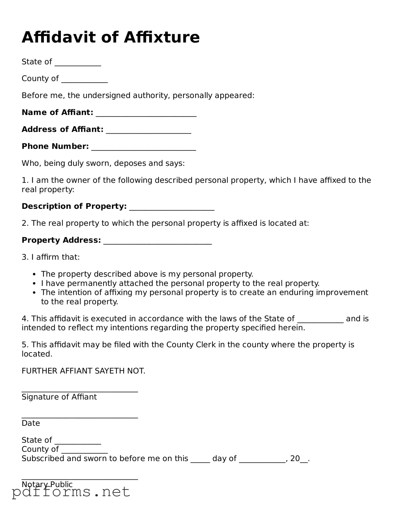 Official Affidavit of Affixture Template