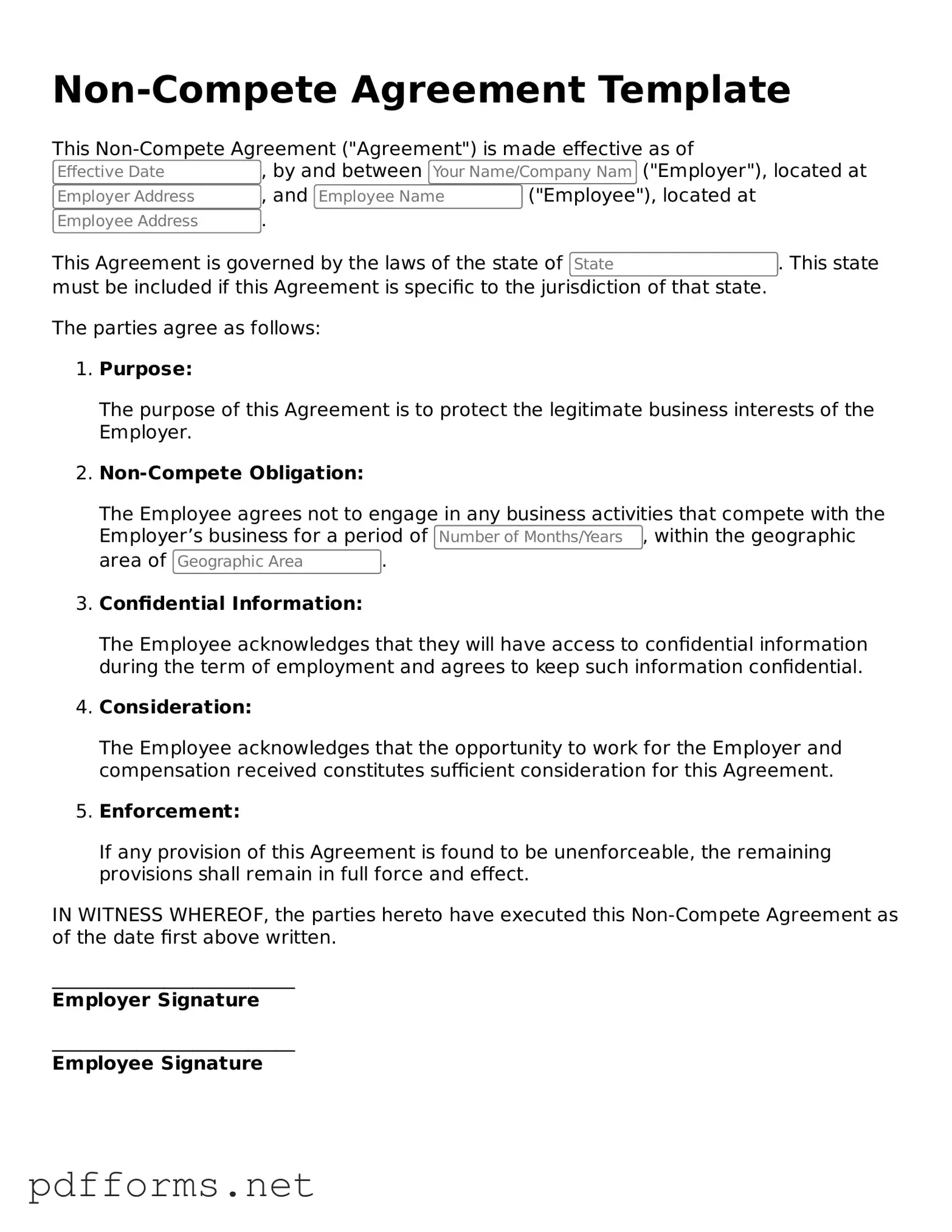 Official Non-compete Agreement Template