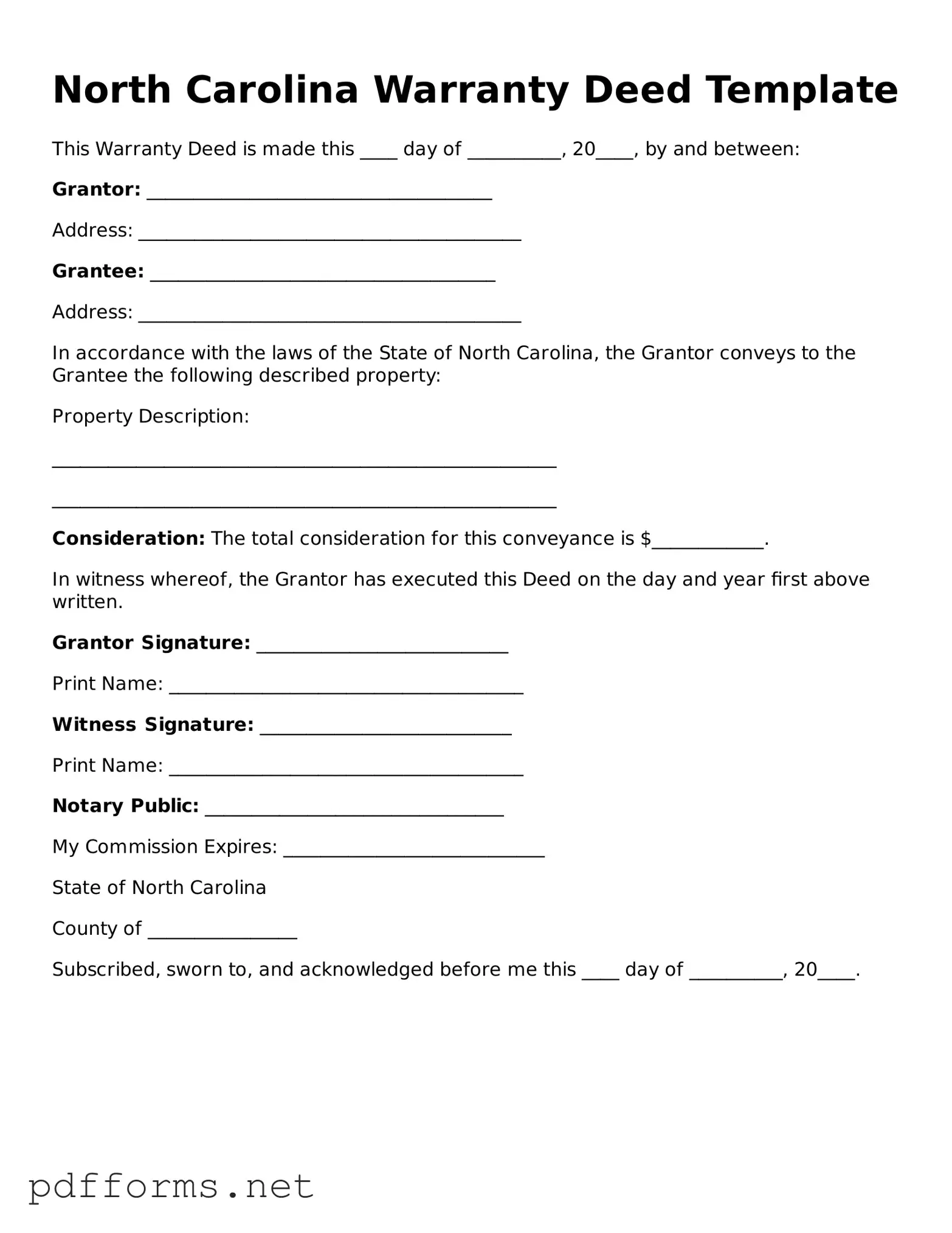 Free  Deed Document for North Carolina