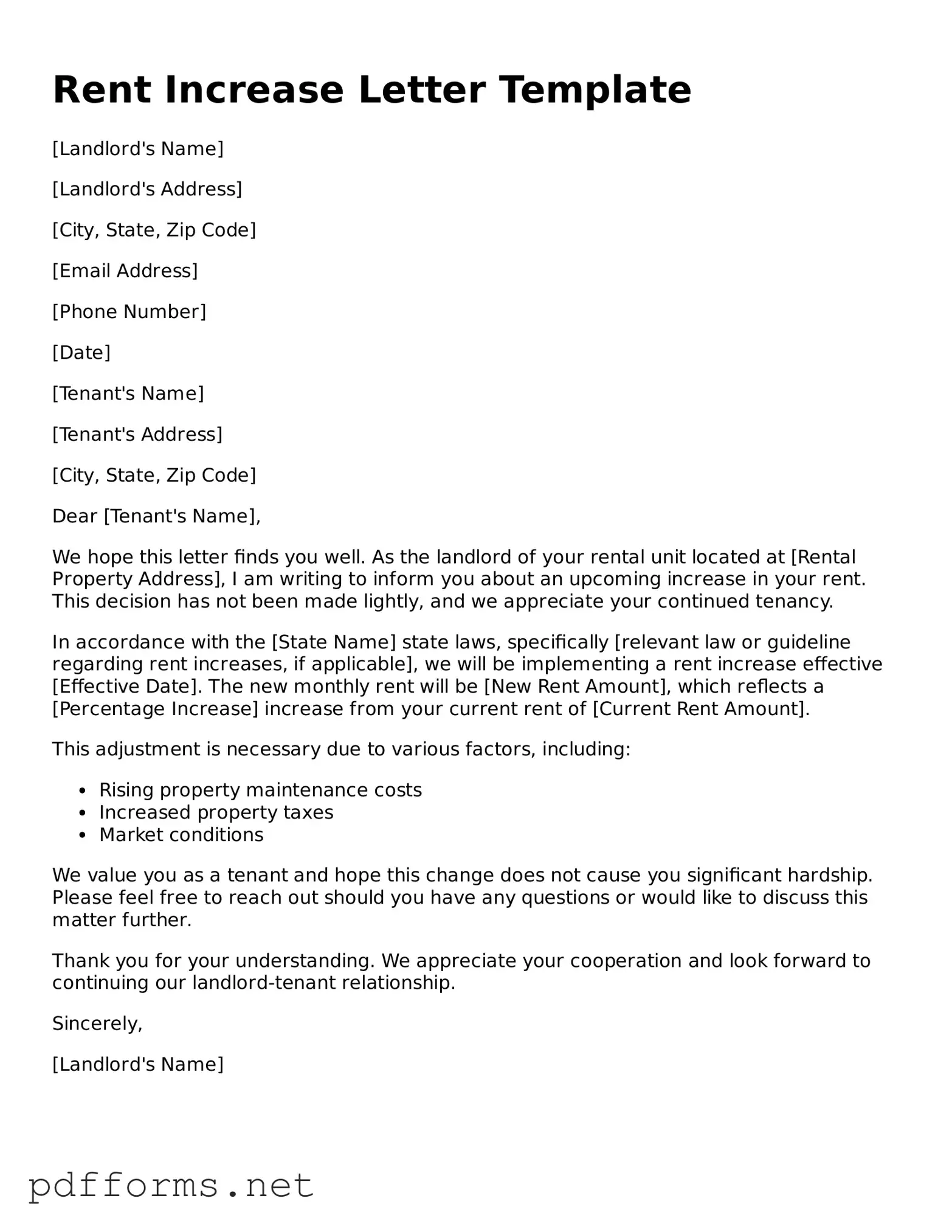 Official Rent Increase Letter Template
