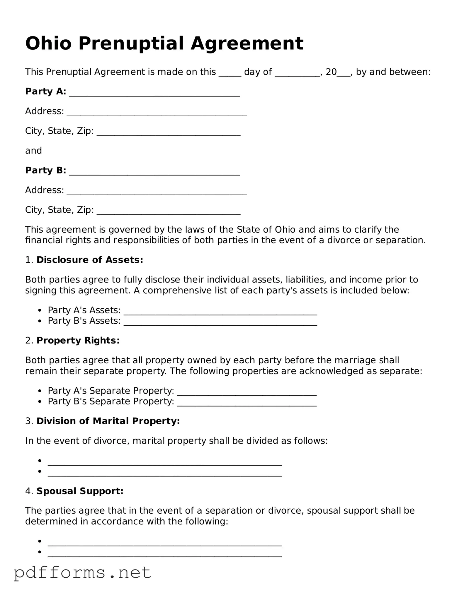 Free  Prenuptial Agreement Document for Ohio