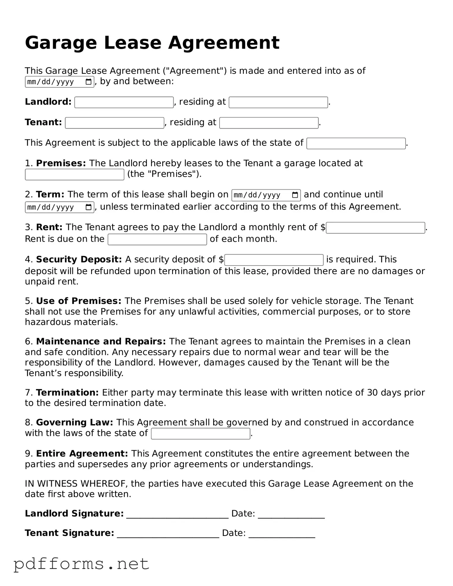 Official Garage Lease Agreement Template