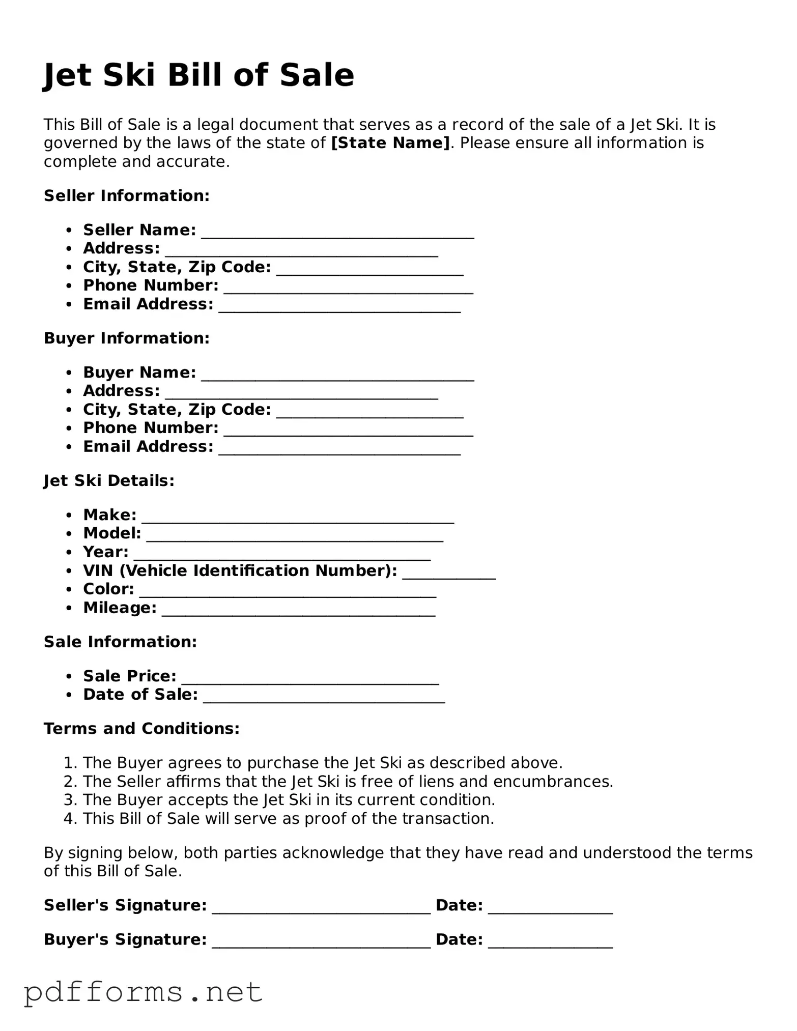 Official Jet Ski Bill of Sale Template