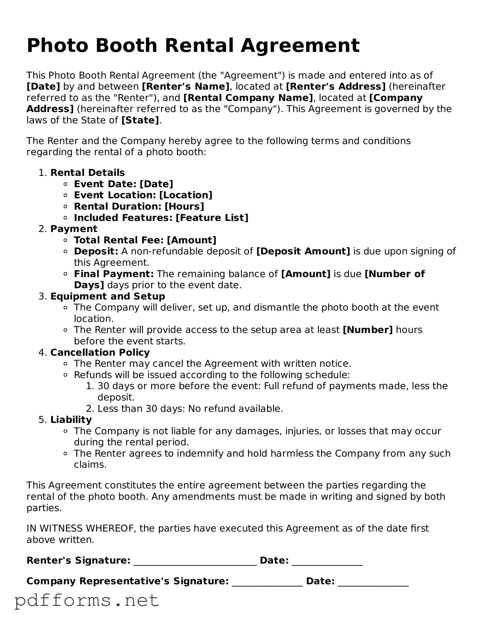 Official Photo Booth Rental Agreement Template