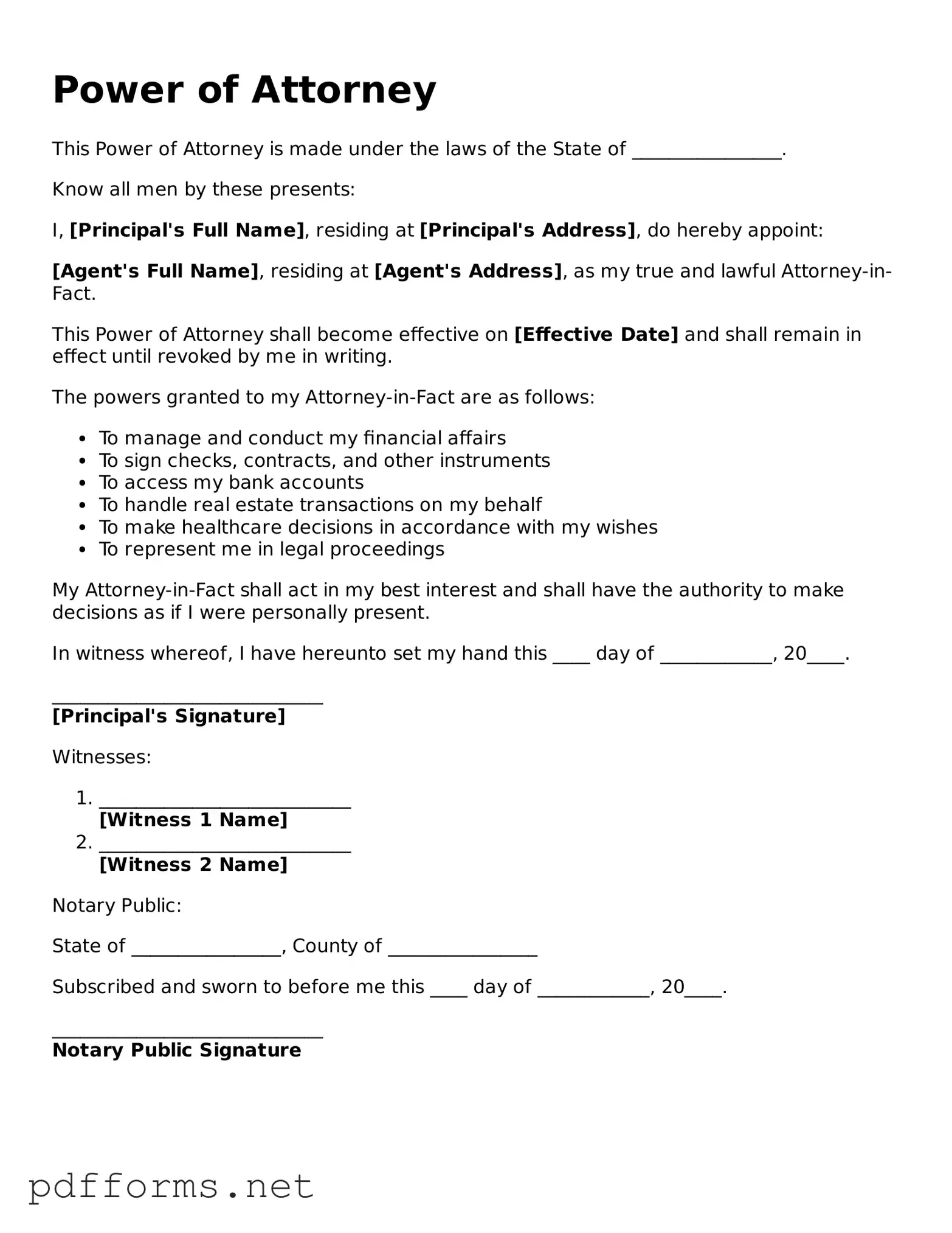 Official Power of Attorney Template