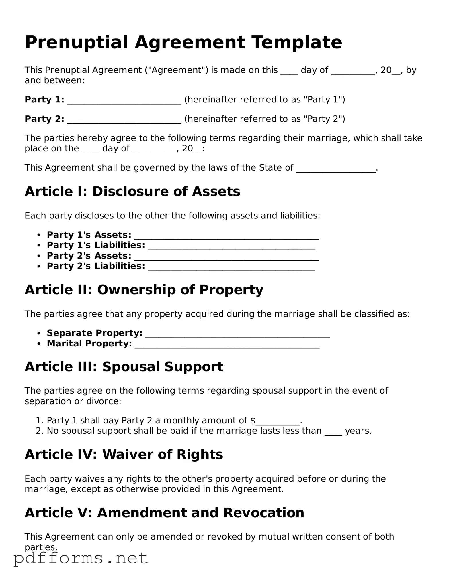 Official Prenuptial Agreement Template