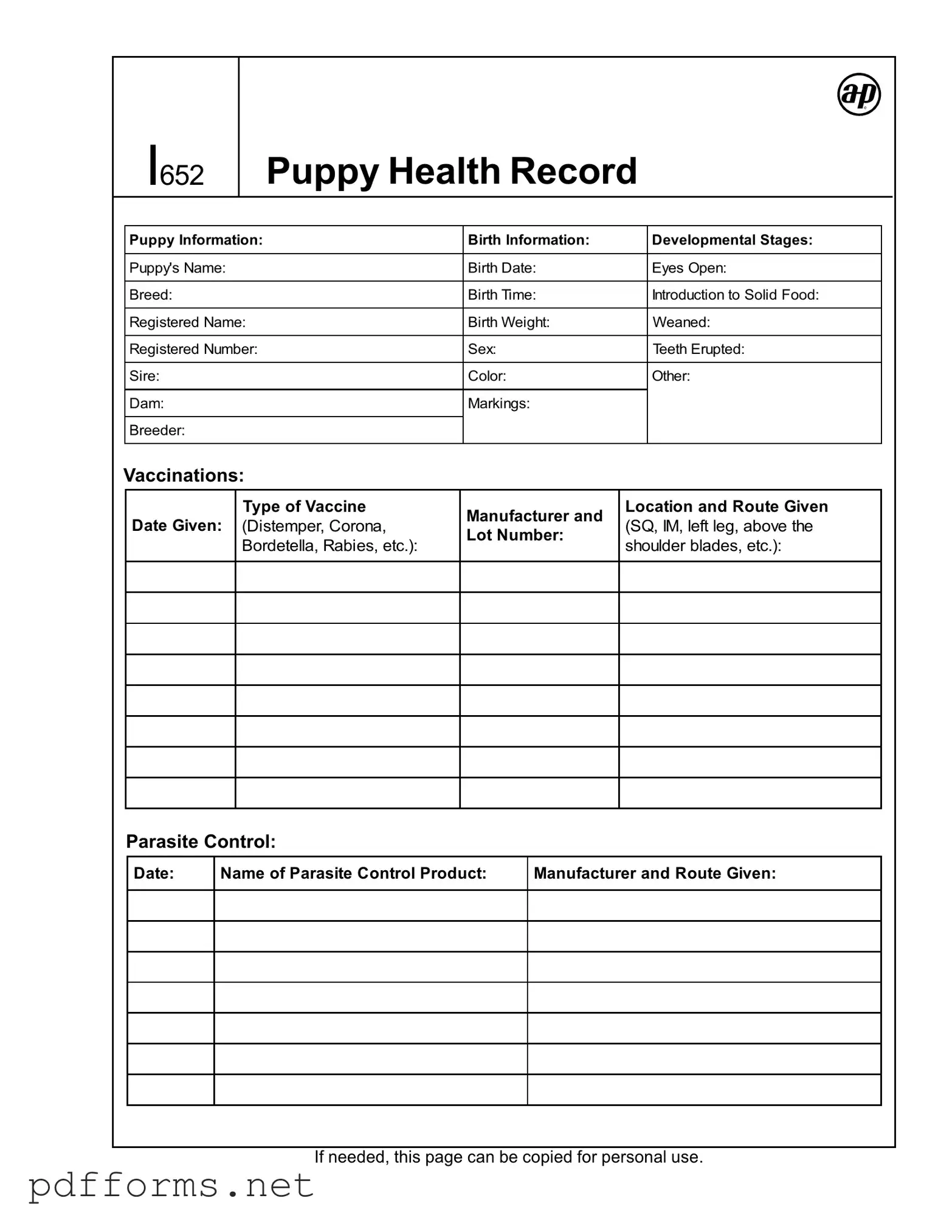 Download Puppy Health Record Template