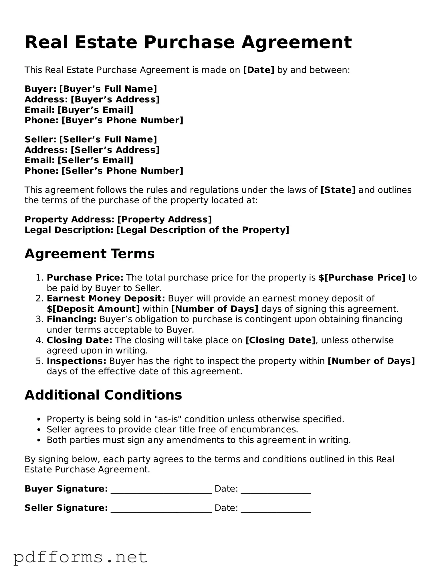 Official Real Estate Purchase Agreement Template