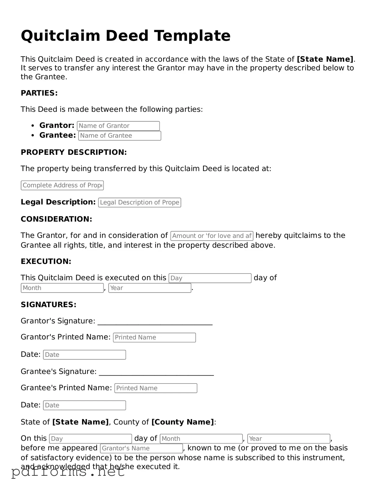 Official Quitclaim Deed Template