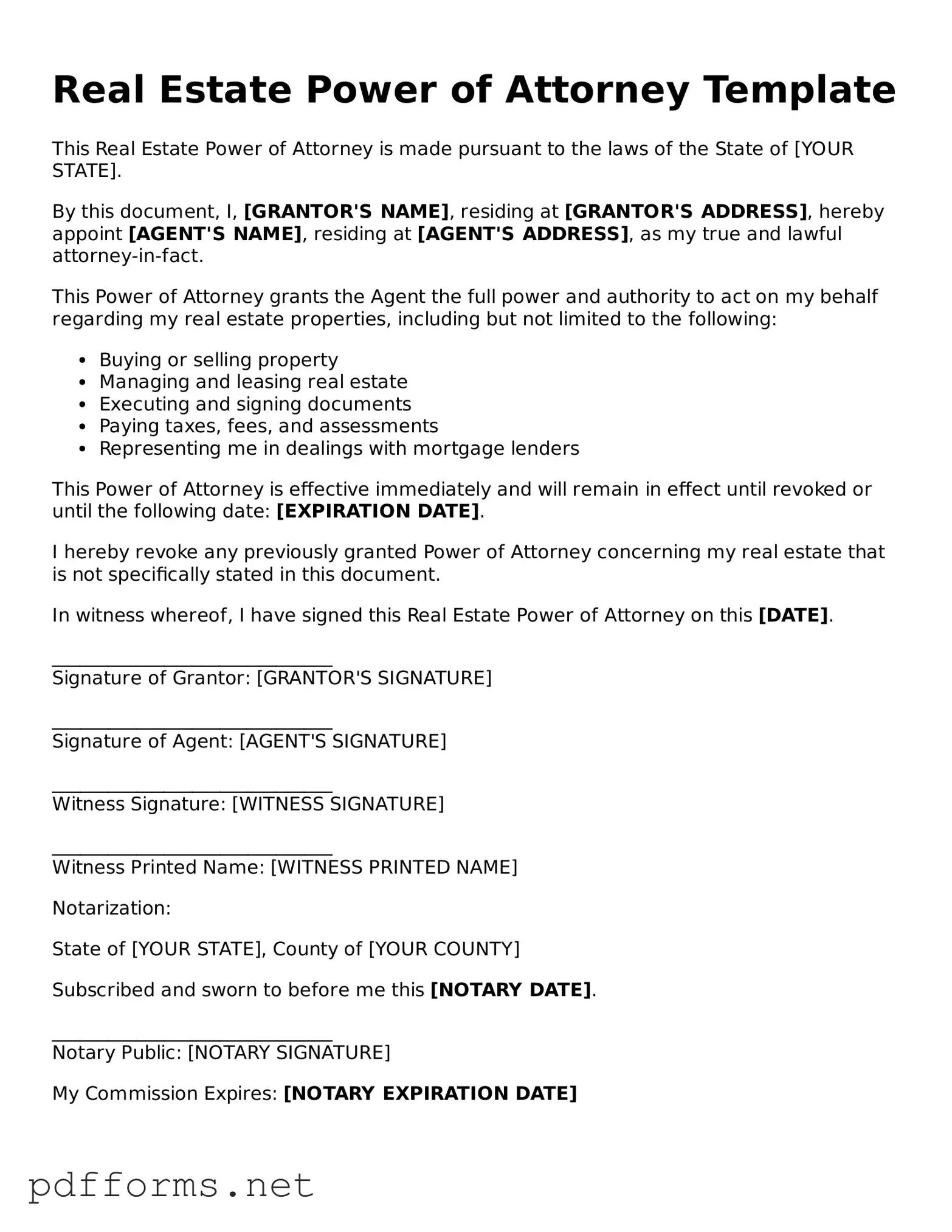 Official Real Estate Power of Attorney Template