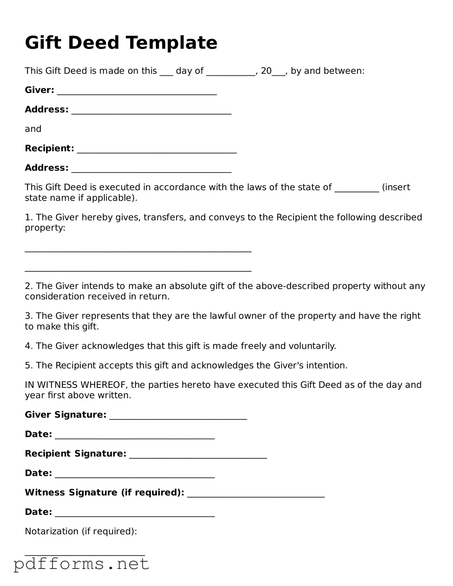 Official Gift Deed Template