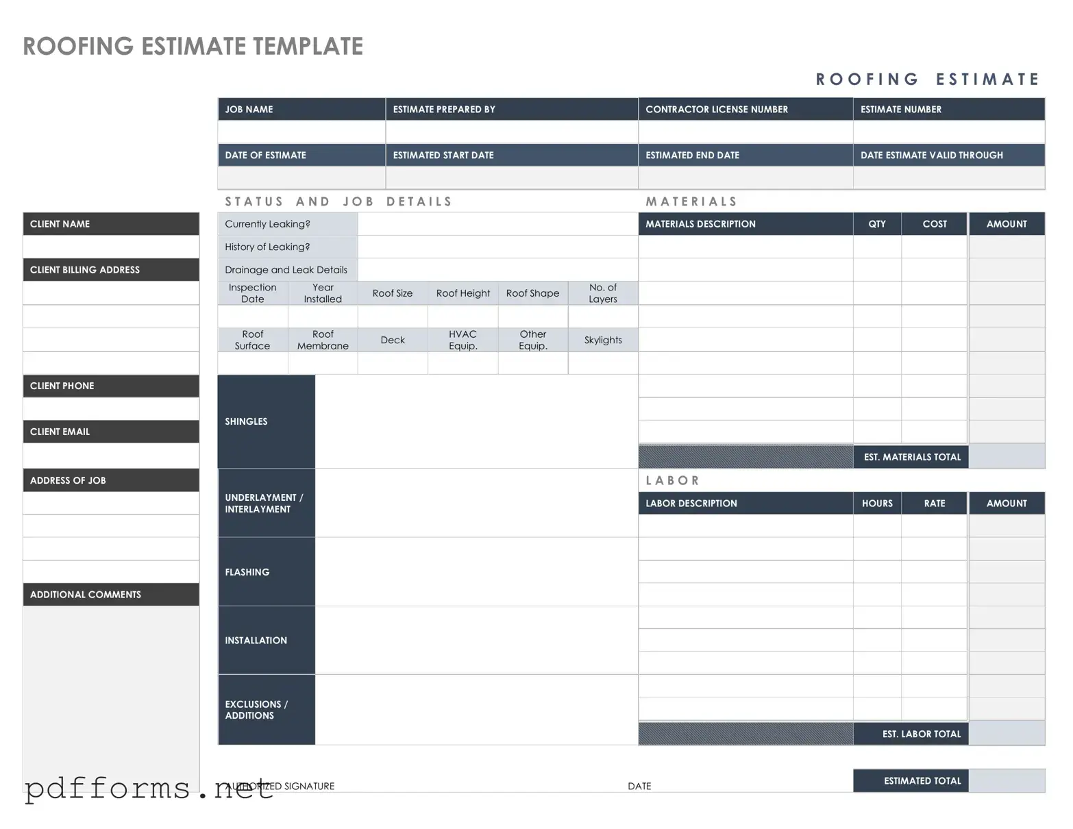 Download Roofing Estimate Template