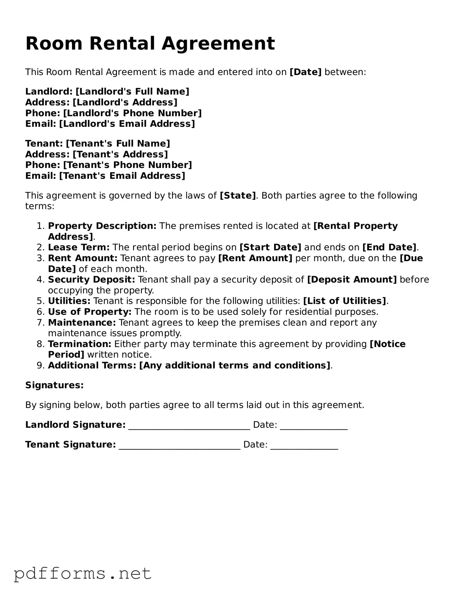 Official Room Rental Agreement Template
