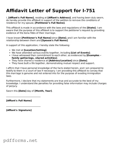 Official Affidavit Letter of Support for I-751 Template