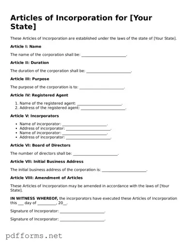 Official Articles of Incorporation Template