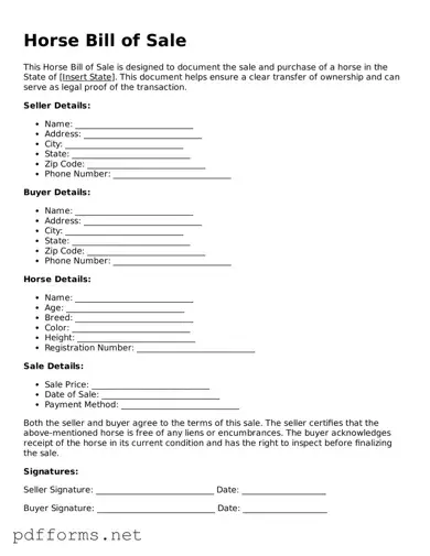 Official Horse Bill of Sale Template