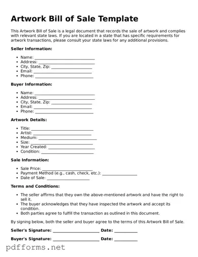Official Artwork Bill of Sale Template