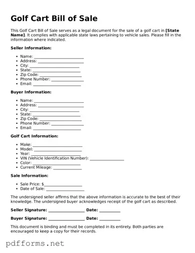 Official Golf Cart Bill of Sale Template