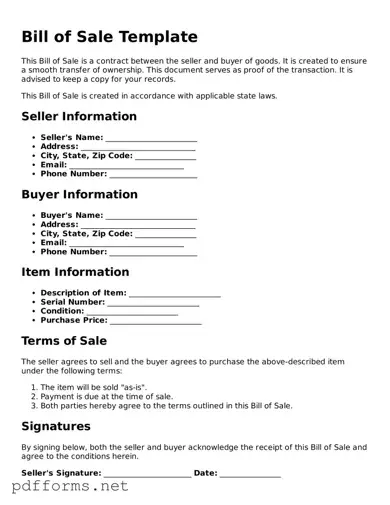 Official Bill of Sale Template