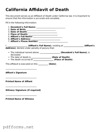 Free  Affidavit of Death Document for California