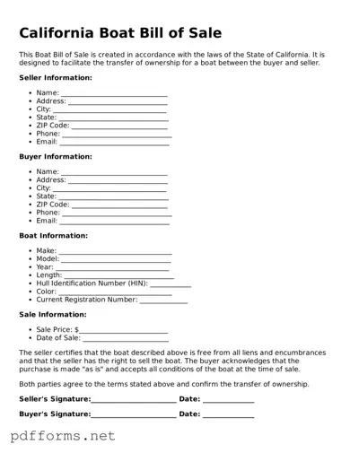 Free  Boat Bill of Sale Document for California