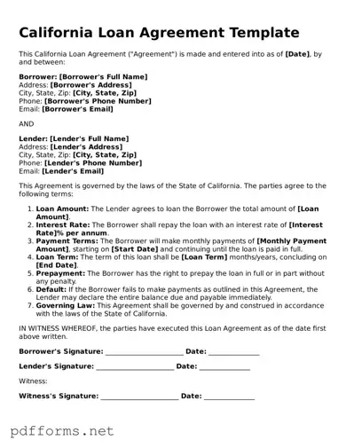 Free  Loan Agreement Document for California