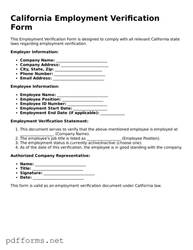 Free  Employment Verification Document for California
