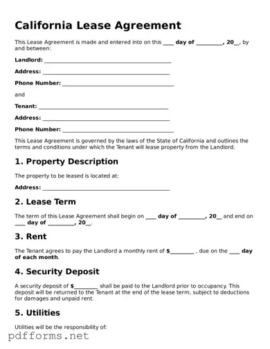 Free  Lease Agreement Document for California