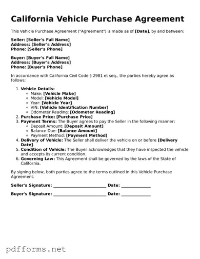 Free  Vehicle Purchase Agreement Document for California