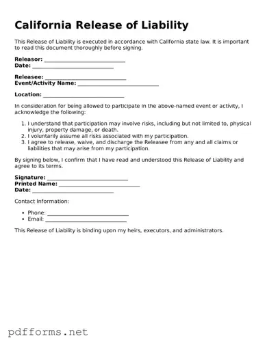 Free  Release of Liability Document for California