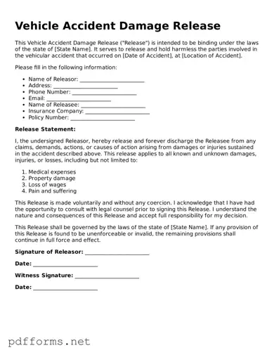 Official Vehicle Accident Damage Release Template