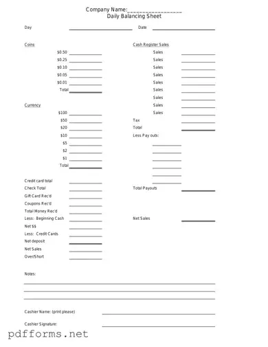 Download Cash Drawer Count Sheet Template