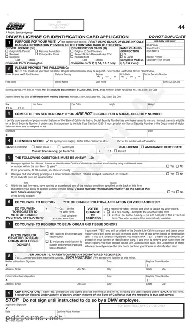 Download Ca Dmv Dl 44 Template